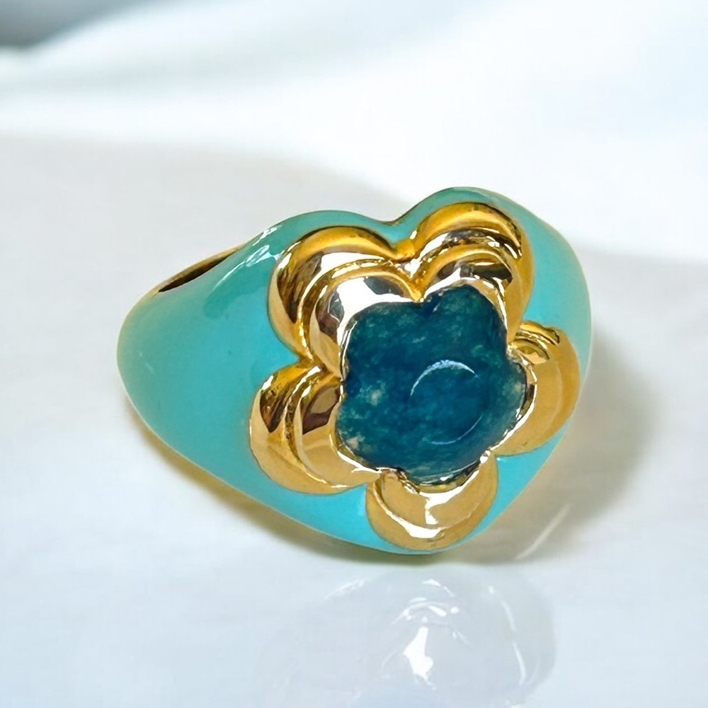 Missoma Good Vibes Large Enamel Flower Gemstone Ring Size 7.5